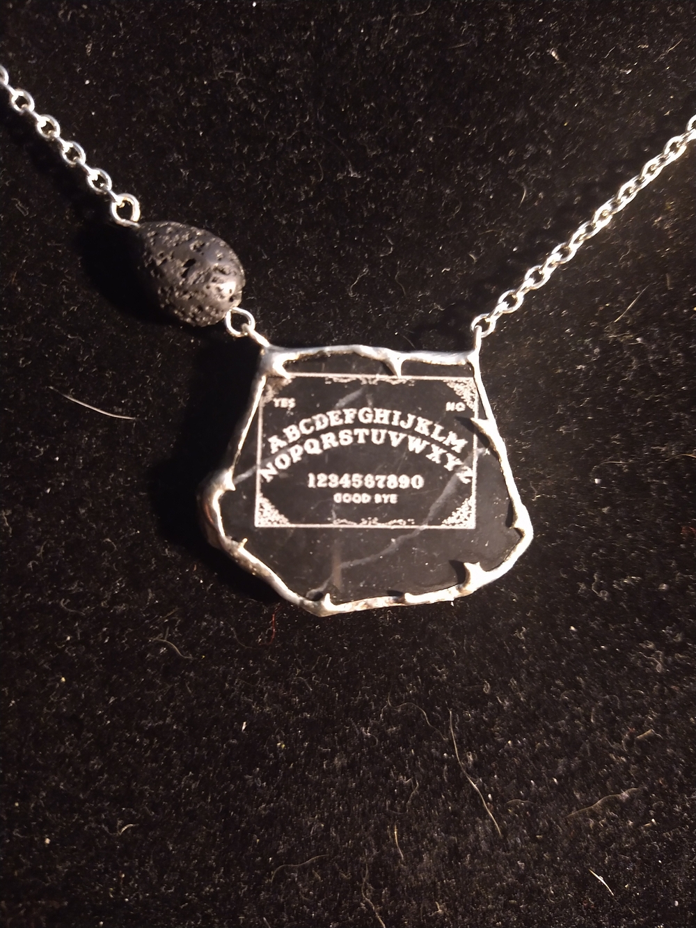 Black Marble Engraved Ouija Board Pendant Necklace -